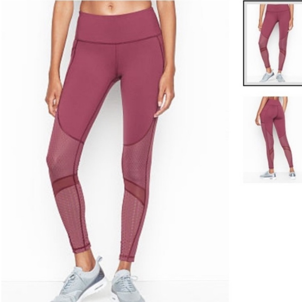 NEW Victoria Secret Sport Knockout Tight Mid-Rise Pocket Mesh Burgundy leggings